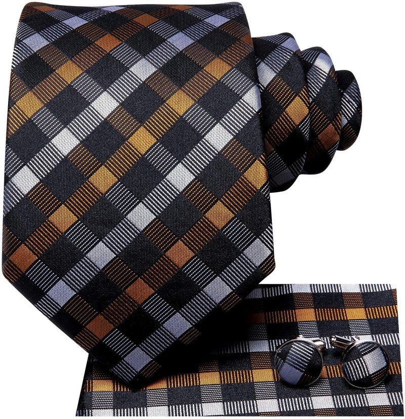 Dubulle Mens Tie Set Solid Paisley Silk Striped Necktie for Men with Cufflinks Tie and Pocket Square - Image 3